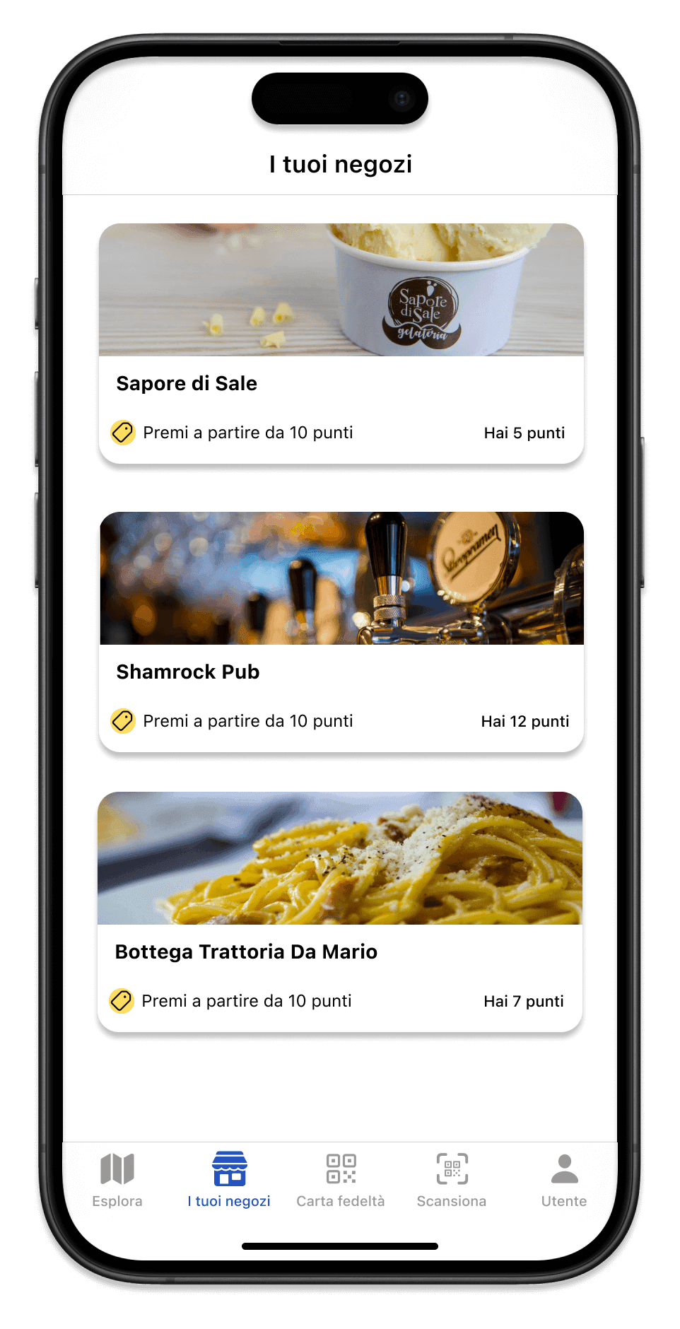 A list of stores that offer the loyalty program