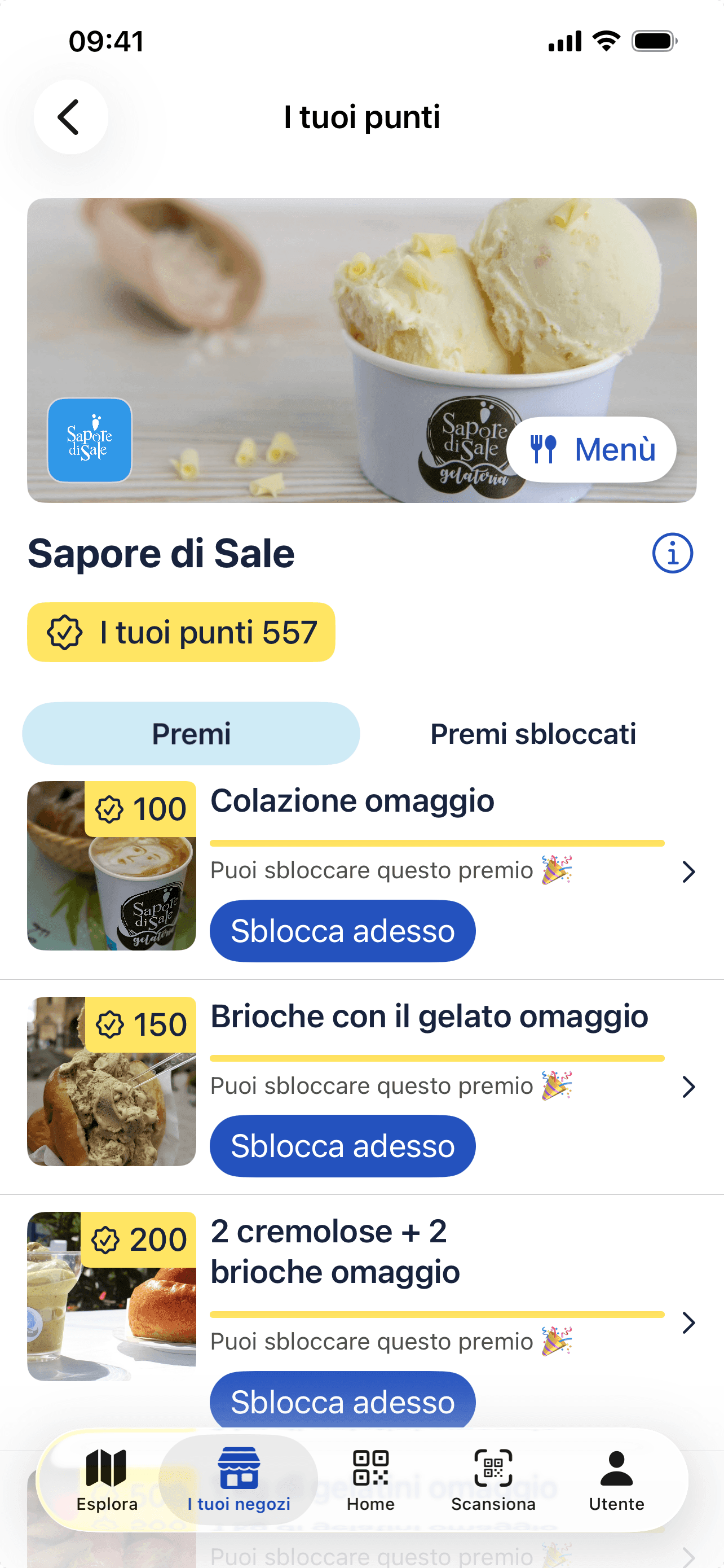 App Fidelis: 557 punti raccolti da Sapore di Sale e premi disponibili; puoi sbloccare il premio da 500 punti, 1 kg di gelatini in omaggio.